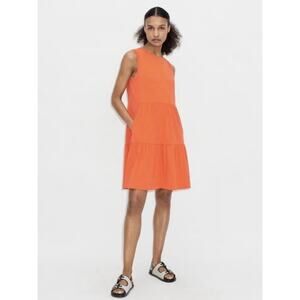 Me+Em Sleeveless Tiered Short Dress Cotton Slub Jersey In Orange Size 2